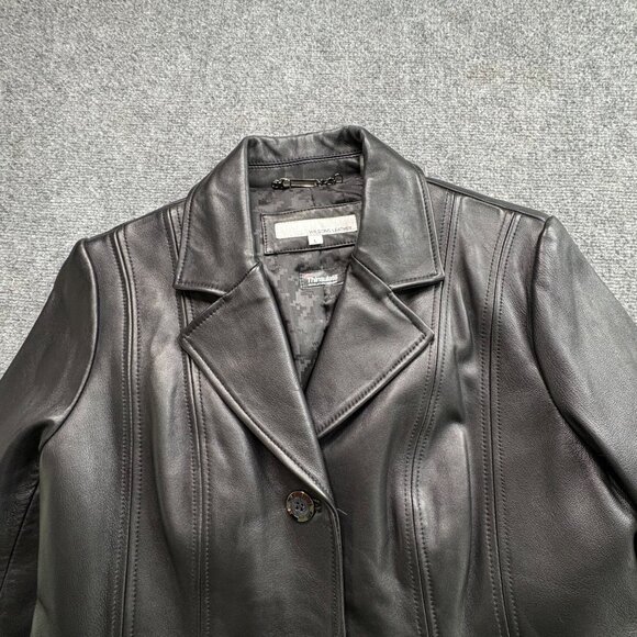 Wilsons Leather Jacket Womens L Black 3M Thinsulate Insulation Blazer Button - Picture 2 of 16